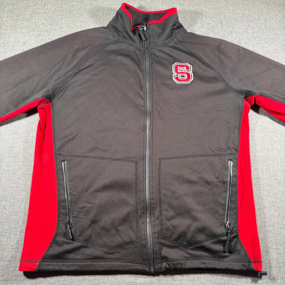 Colosseum NC State Jacket Mens L Black Red Full Zip Waffle Knit Fleece Wolfpack